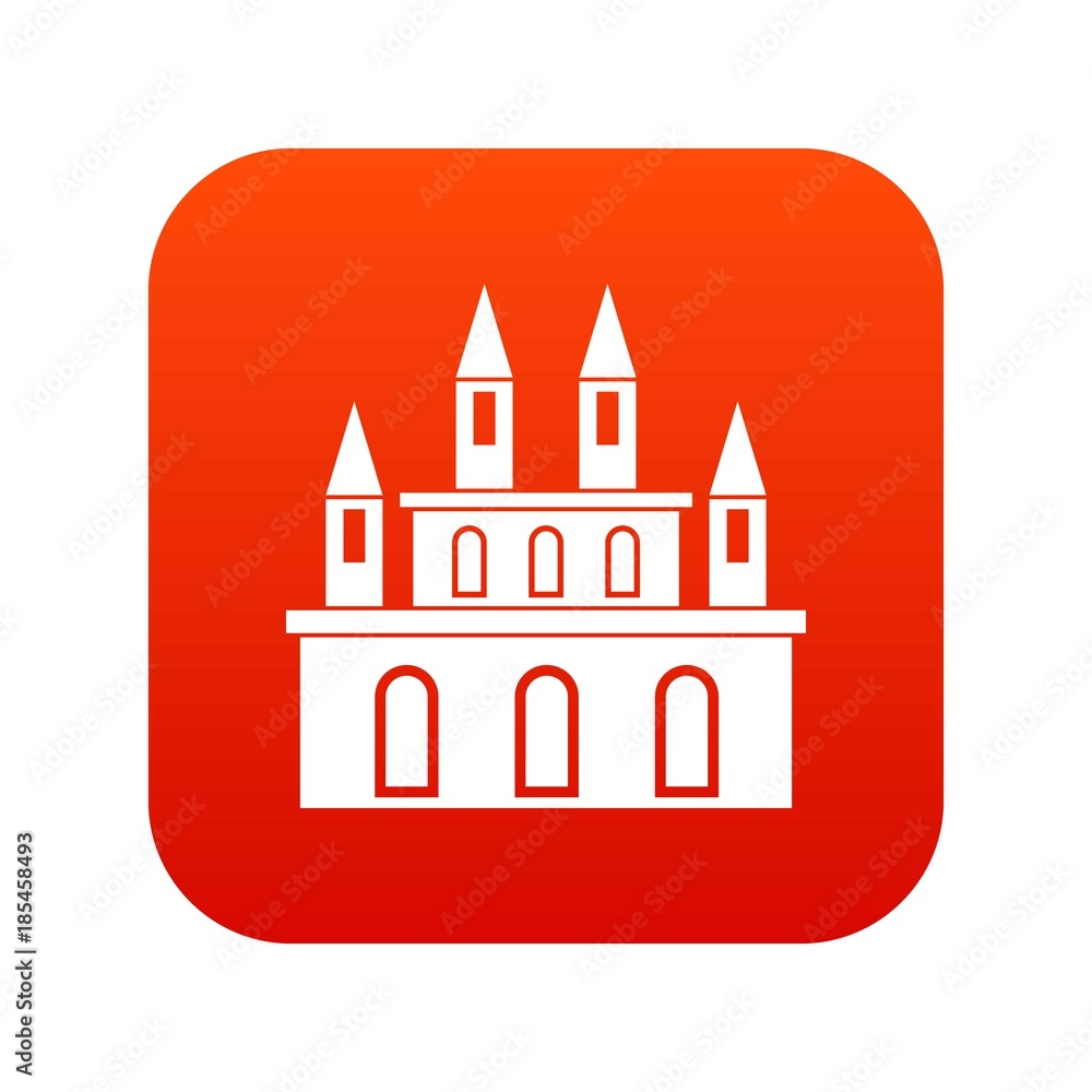 Medieval castle icon digital red