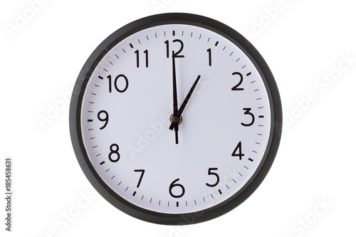 Round office wall clock on white,