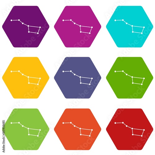 The Great Bear constellation icon set color hexahedron