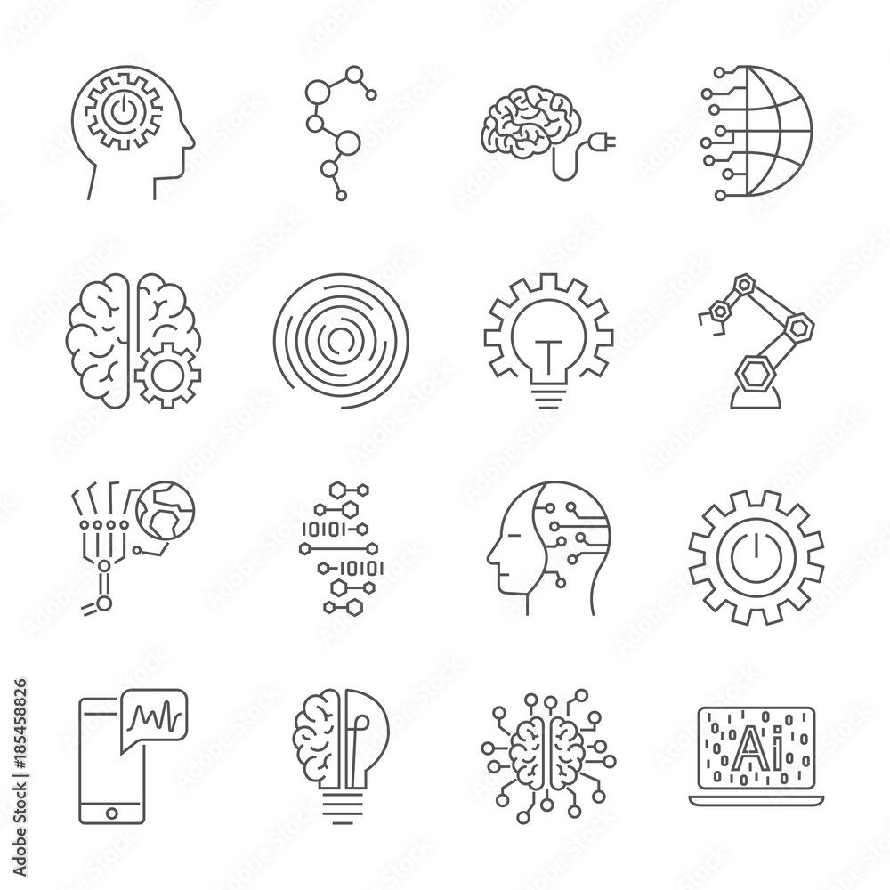 Simple Set of Artificial Intelligence Related Vector Line Icons ...