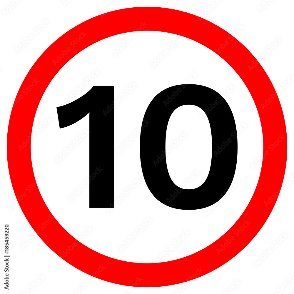 SPEED LIMIT 10 sign in red circle. Vector icon. SPEED LIMIT 10 sign in red circle. Vector icon.