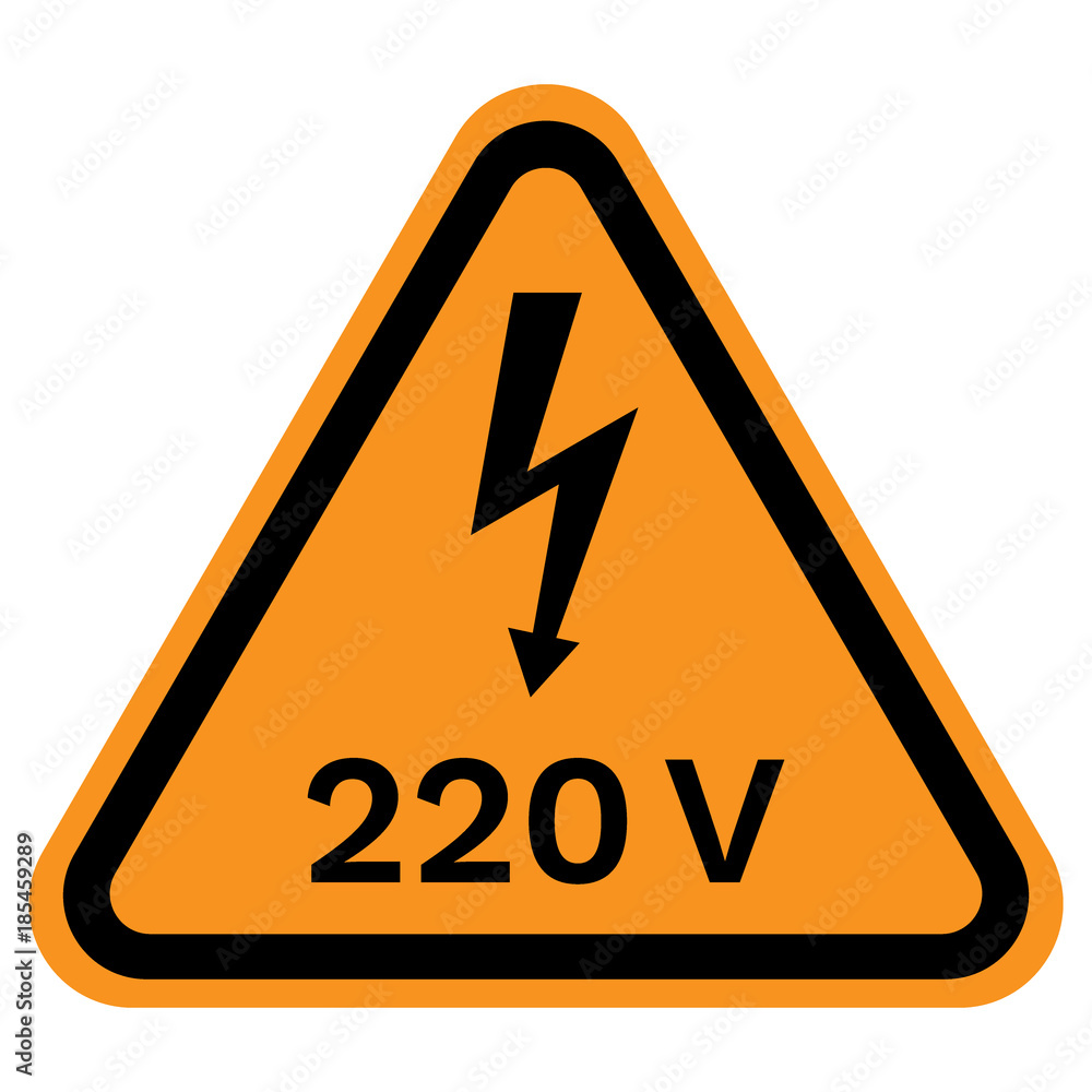220 VOLT warning sign in yellow triangle. Vector icon. 220 VOLT warning sign in yellow triangle. Vector icon.
