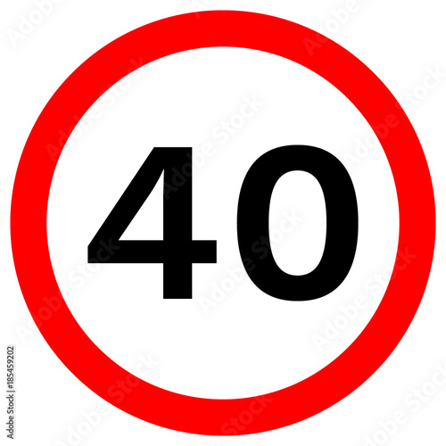SPEED LIMIT 40 sign in red circle. Vector icon.
