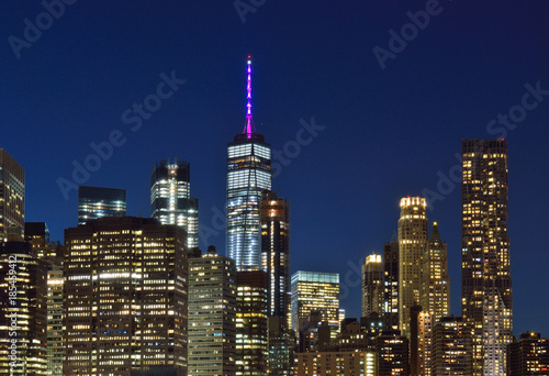 Lower Manhattan at night.