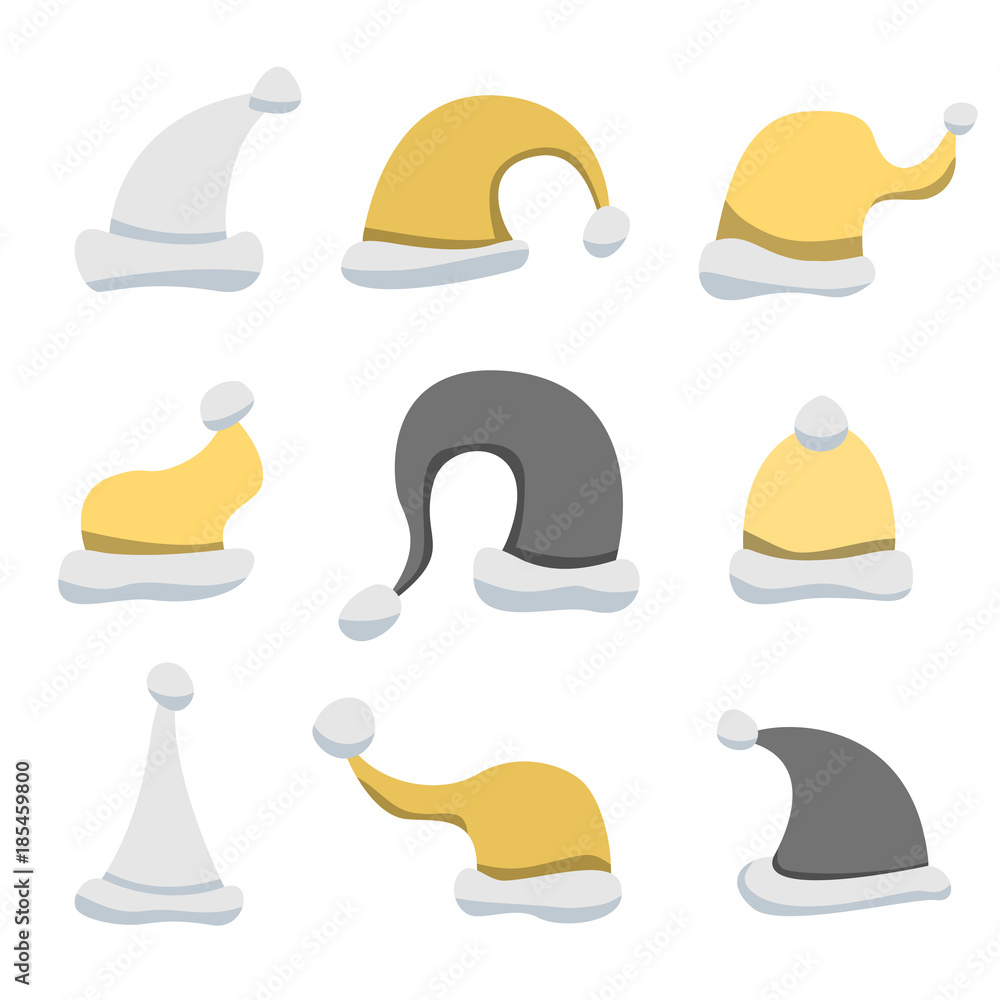 Set of Santa Claus Hats on white background. Winter Merry christmas and new year celebration vector illustration. Set of Santa Claus Hats on white background. Winter Merry christmas and new year celebration vector illustration.