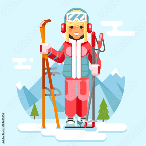 Cute Ski Girl stock vector. Illustration of thin, pretty - 10258974