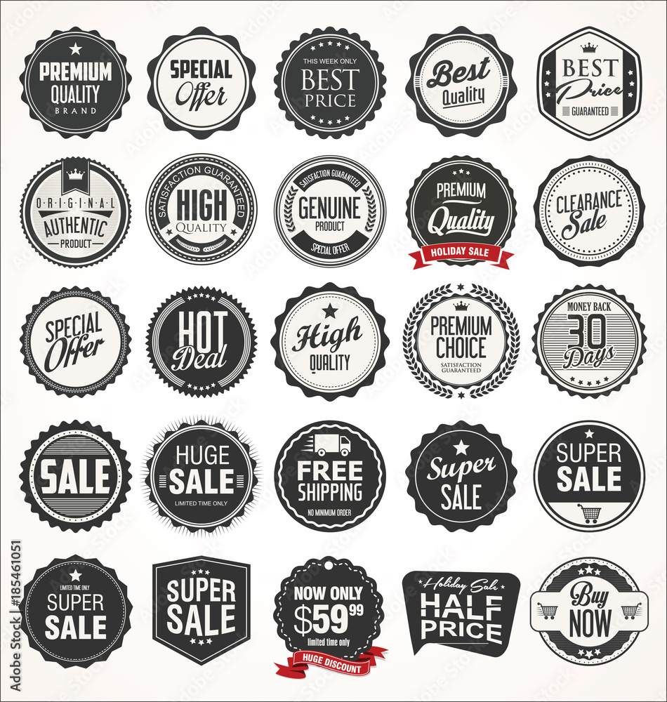 Retro vintage design quality badges vector collection
