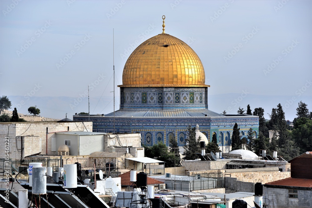 golden dome on the temple mount in the old city of jerusalem