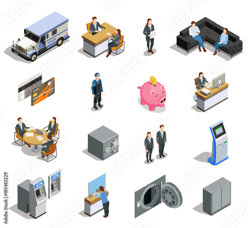 Bank Elements Isometric Icons Set 