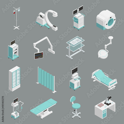 Hospital Equipment Isometric Icons Set 