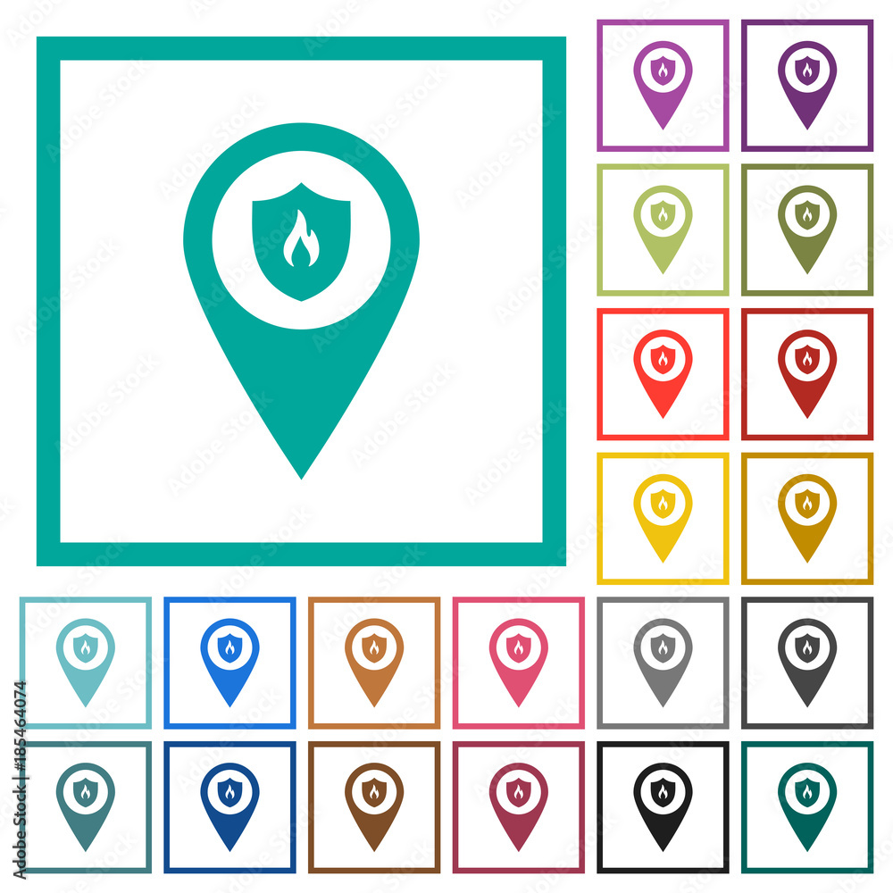 Fire station GPS map location flat color icons with quadrant frames Fire station GPS map location flat color icons with quadrant frames