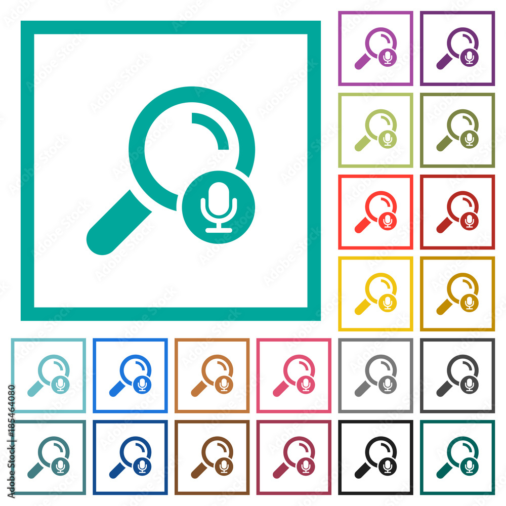 Voice search flat color icons with quadrant frames Voice search flat color icons with quadrant frames