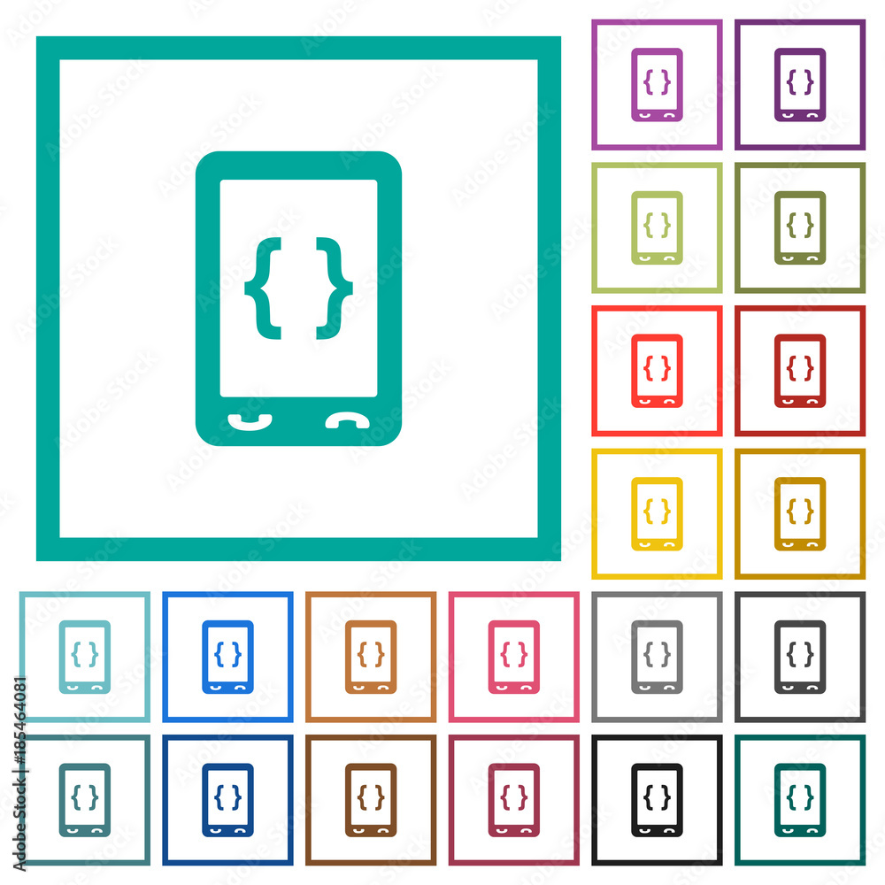 Mobile software development flat color icons with quadrant frames Mobile software development flat color icons with quadrant frames