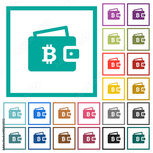 Bitcoin wallet flat color icons with quadrant frames