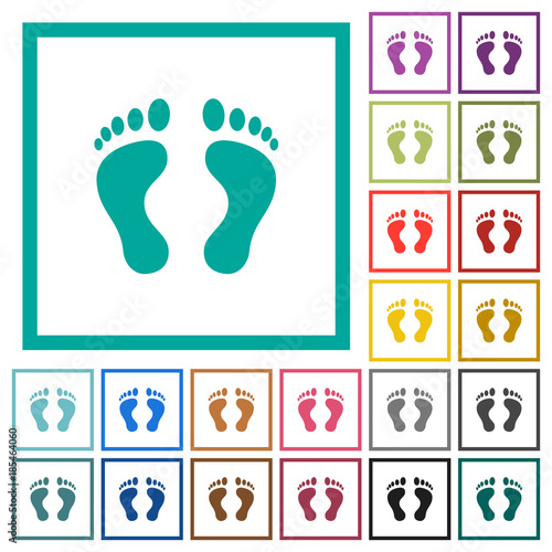 Human Footprints flat color icons with quadrant frames