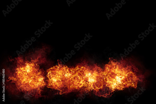 Realistic Burning Fire Flames with Smoke on Black