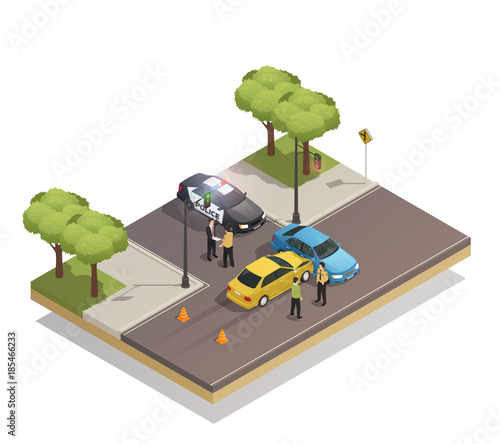Road Collision Accident Isometric Composition 