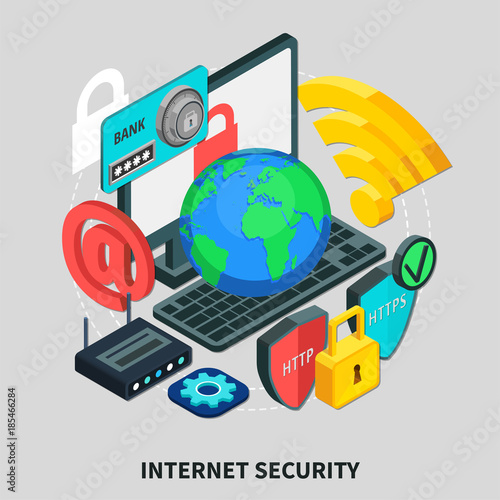 Internet Security Isometric Design Concept
