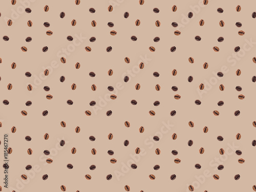 top view of seamless pattern made from coffee beans isolated on brown