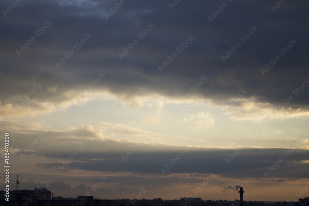 Sunset sky and cloud with siluate city scape