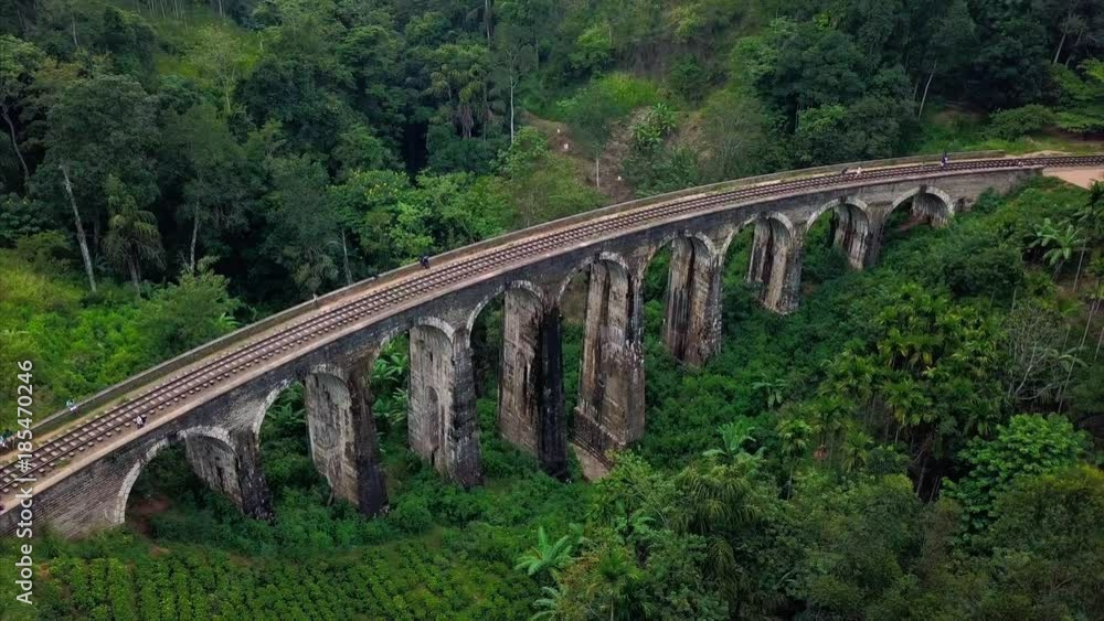 Aerial shot of colonial railway bridge (viaduct) named Nine Arches Bridge. Ella, Sri Lanka Aerial shot of colonial railway bridge (viaduct) named Nine Arches Bridge. Ella, Sri Lanka