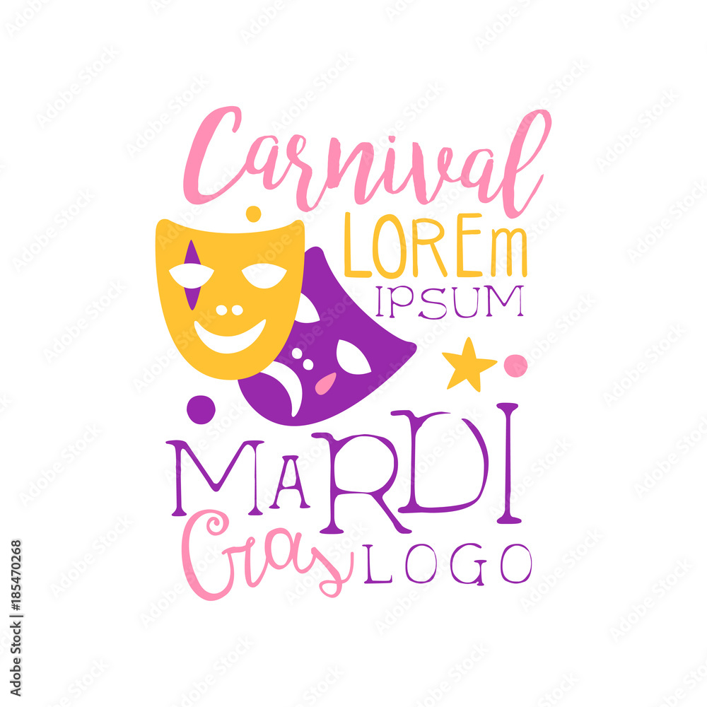 Festive logo original design for Mardi Gras holiday with text and theater comedy and drama masks
