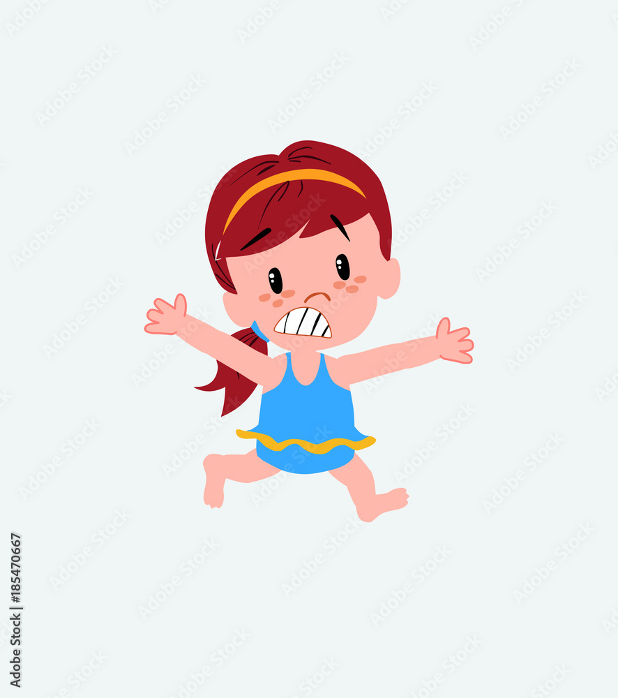 White girl in a swimsuit running terrified. White girl in a swimsuit running terrified.