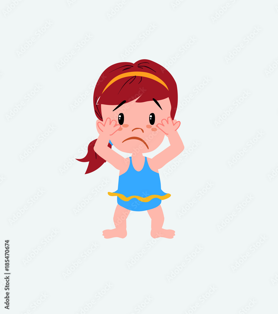 White girl in a swimsuit shrugged in fear. White girl in a swimsuit shrugged in fear.