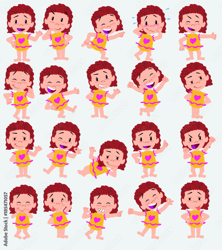 Cartoon character girl in a swimsuit. Set with different postures, attitudes and poses, always in positive attitude, doing different activities in vector vector illustrations. Cartoon character girl in a swimsuit. Set with different postures, attitudes and poses, always in positive attitude, doing different activities in vector vector illustrations.