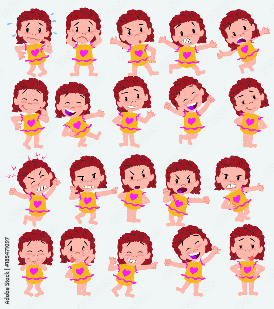 Cartoon character white girl in a swimsuit. Set with different postures, attitudes and poses, doing different activities in isolated vector illustrations. Cartoon character white girl in a swimsuit. Set with different postures, attitudes and poses, doing different activities in isolated vector illustrations.