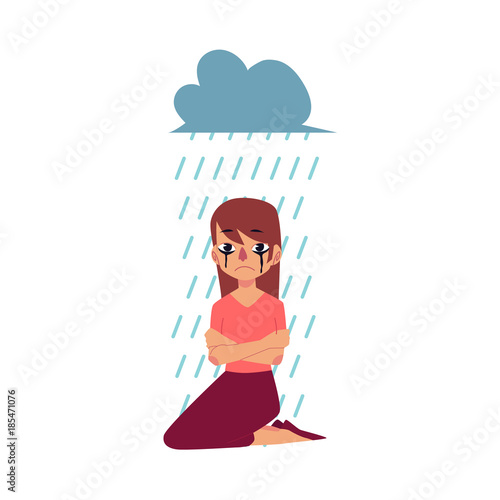 Grief Depression Concept Sad Woman Sitting Embracing Herself Under Falling Rain Cartoon Vector Illustration Isolated On White Background Sad Depressed Grieving Woman Sitting Under Rain Cloud Stock Vector Adobe Stock Grief Depression Concept Sad Woman Sitting Embracing Herself Under Falling Rain Cartoon Vector Illustration Isolated On White Background Sad Depressed Grieving Woman Sitting Under Rain Cloud Stock Vector Adobe Stock