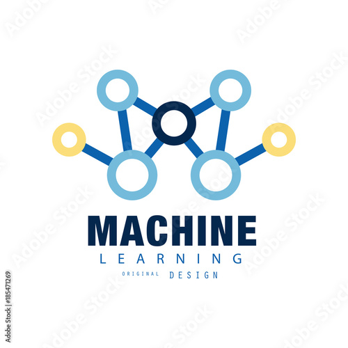 Creative machine learning logo. Artificial intelligence icon. Technology computing. Abstract flat vector design for web site, mobile app or business company identity