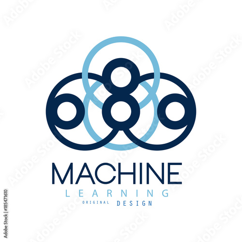 Symbol of machine learning. Computers and artificial intelligence technologies. Flat icon in blue color. Vector design for company logo, label or advertising poster