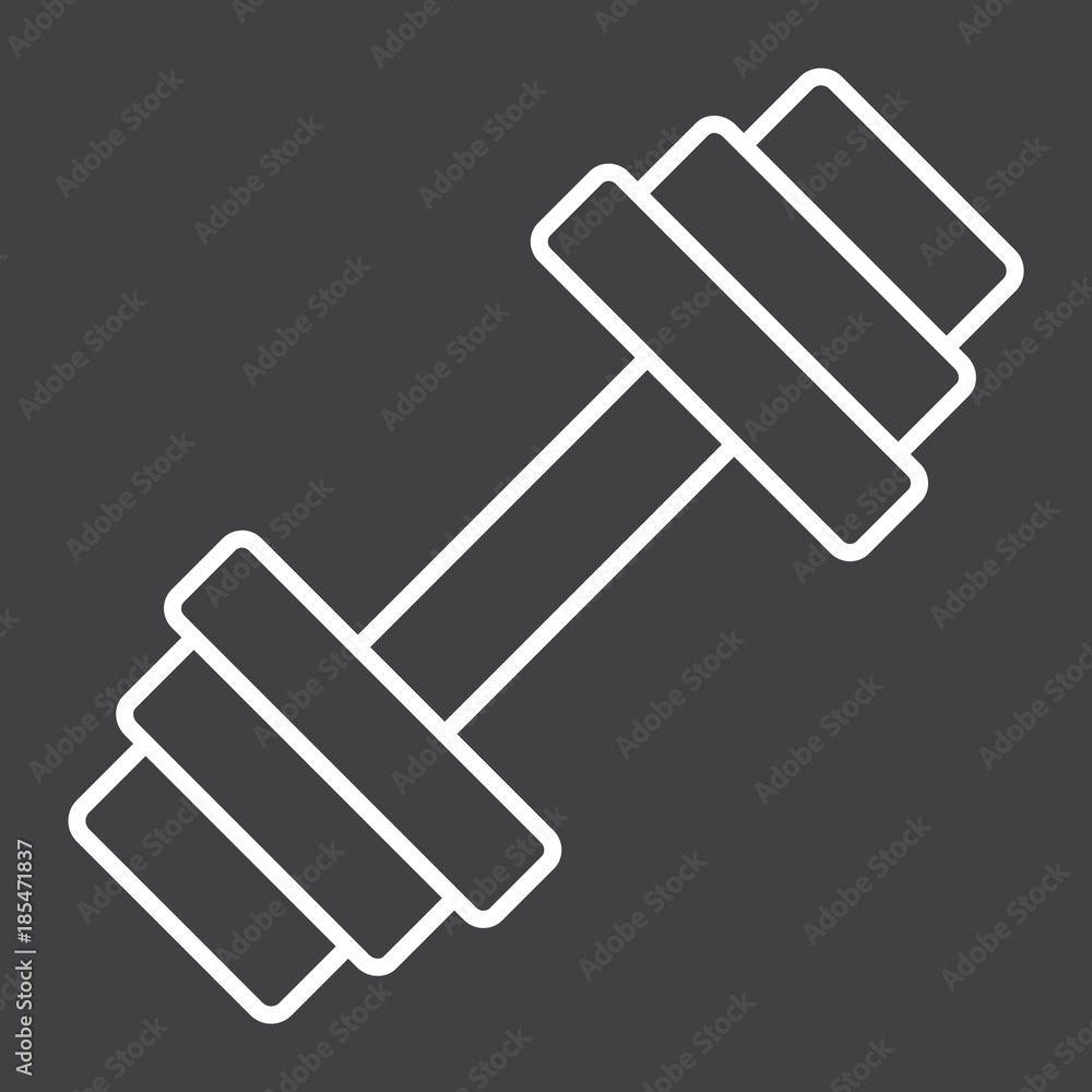 Barbell line icon, fitness and sport, dumbbell sign vector graphics, a linear pattern on a black background, eps 10. Barbell line icon, fitness and sport, dumbbell sign vector graphics, a linear pattern on a black background, eps 10.