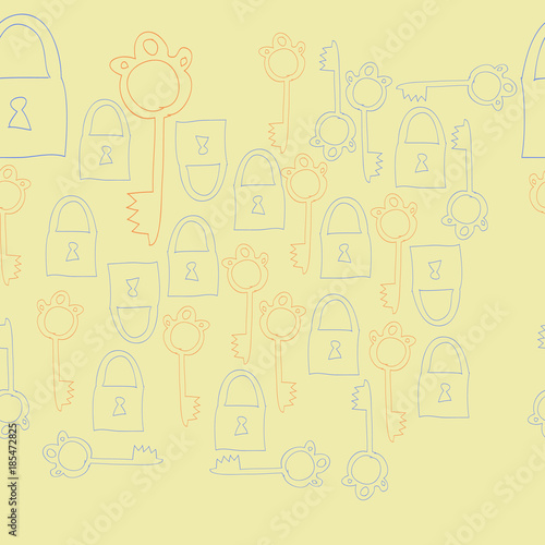 Keys and locks seamless  pattern . Hand drawn.