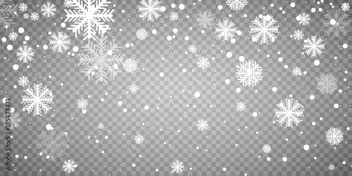 Stock vector illustration falling snow. Snowflakes, snowfall. Transparent background. Fall of snow.