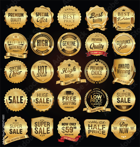 Super sale golden retro badges and labels vector collection