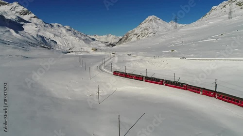 Bernina express, unesco heritage in the Swiss Alps. Red Train of Bernina