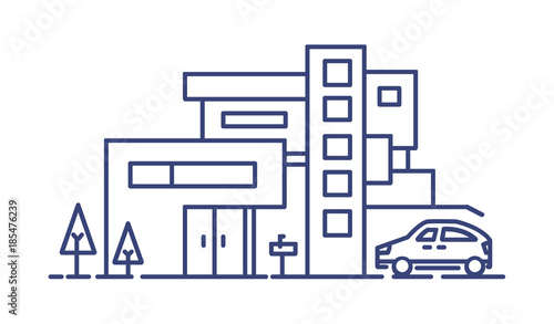 Living house built in contemporary architectural style and automobile parked ...
