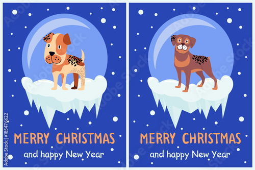 Merry Christmas and Happy New Year Posters Puppies