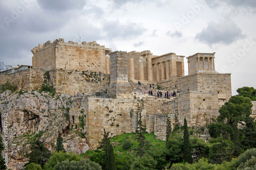 View of Athenian Acropolis from Areopagus hill in Athens, Greece. © Theastock