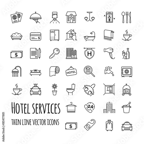Hotel services vector icons set