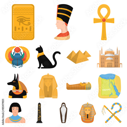Ancient Egypt cartoon icons in set collection for design. The reign of Pharaoh vector symbol stock web illustration.