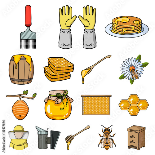 Apiary and beekeeping cartoon icons in set collection for design.Equipment and production of honey vector symbol stock web illustration.