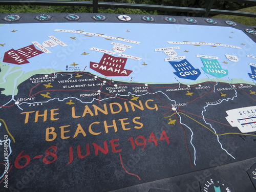 Omaha Beach, Normandy, France. Map of the landing Beaches of the Allied invasion of German-occupied France in the Normandy landings on 1944, during World War II.