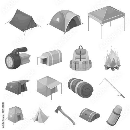 Different kinds of tents monochrome icons in set collection for design. Temporary shelter and housing vector symbol stock web illustration.
