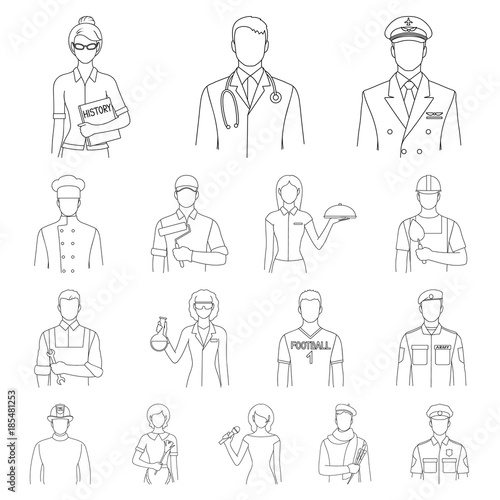 People of different professions outline icons in set collection for design. Worker and specialist vector symbol stock web illustration.