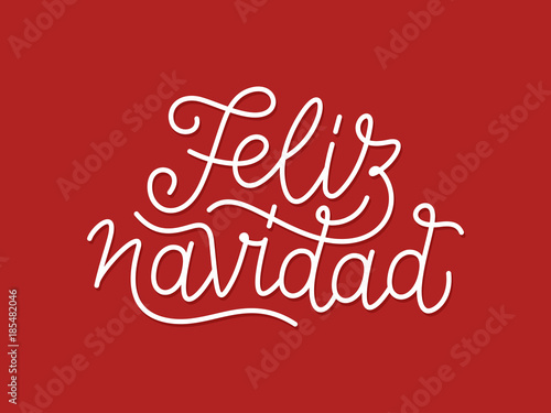 Feliz Navidad spanish Merry Christmas calligraphic line art style lettering quote on red background. Gift card design with wishes for winter holiday. Vector modern typography