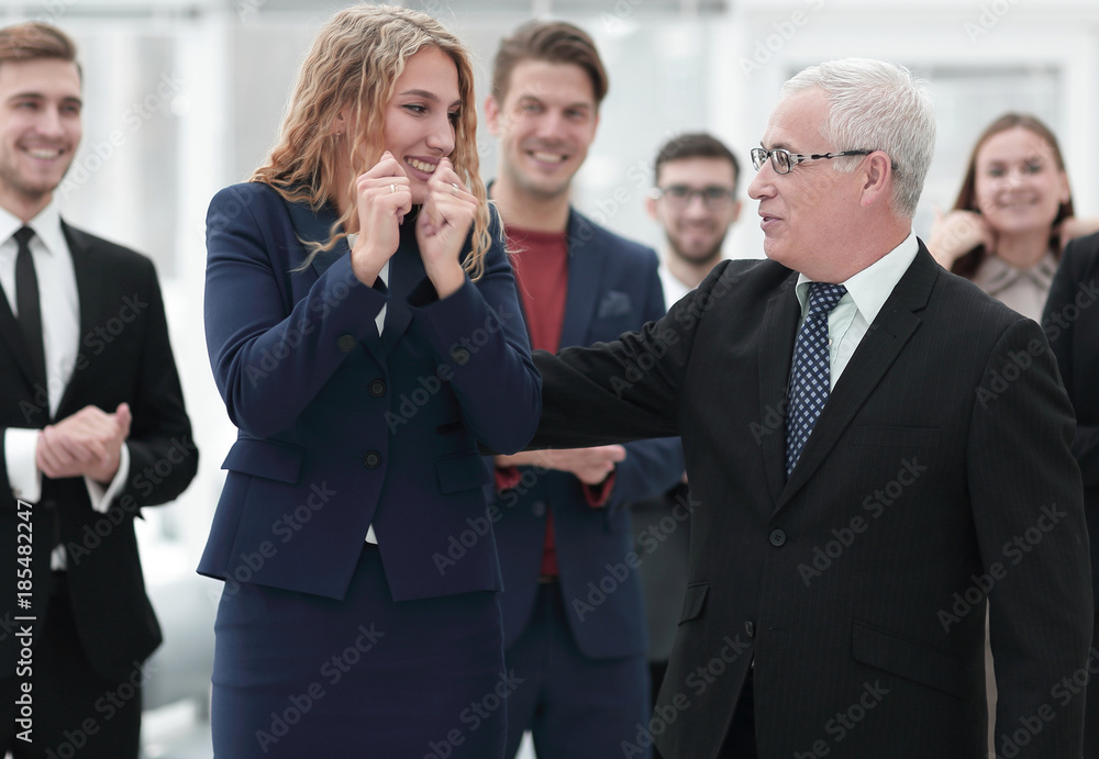 happy business woman and senior business partner happy business woman and senior business partner