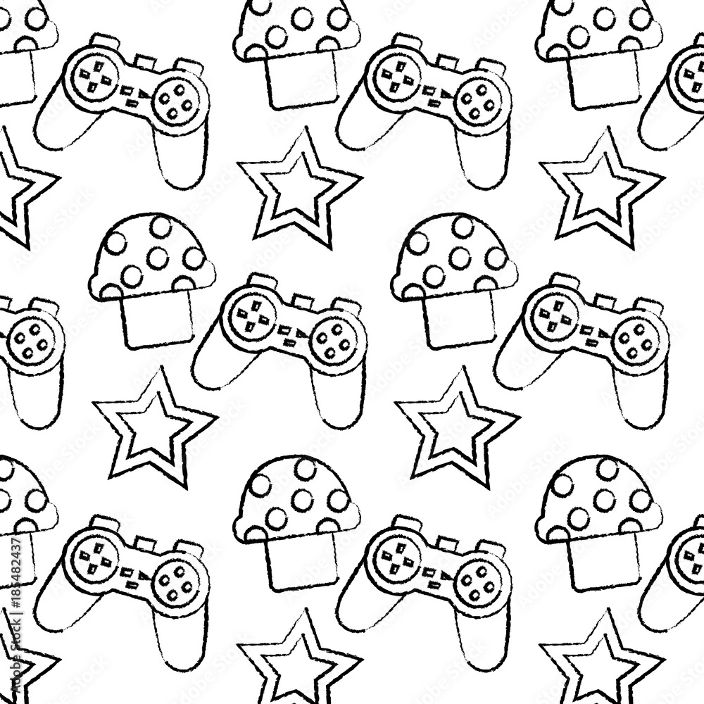 Fototapeta premium controller mushroom star video game related icon image vector illustration design black sketch line